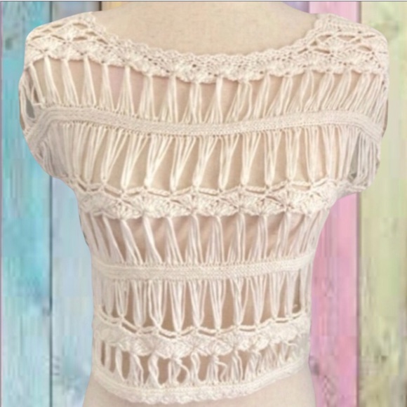 Candie's Tops - Candies Ivory Cream Crochet Knit Pattern Design Top NWT